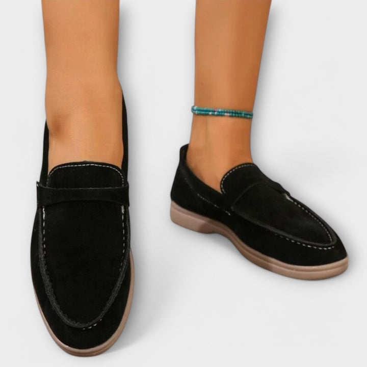Elegante dame-loafers i ruskind