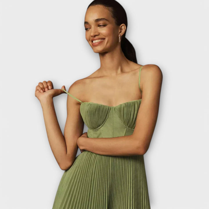 Midikjole med tylbustier og plisseringer