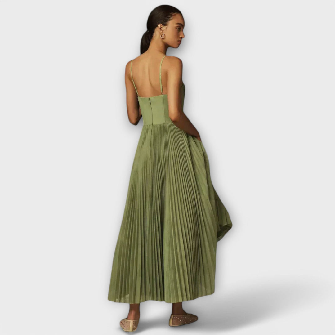 Midikjole med tylbustier og plisseringer