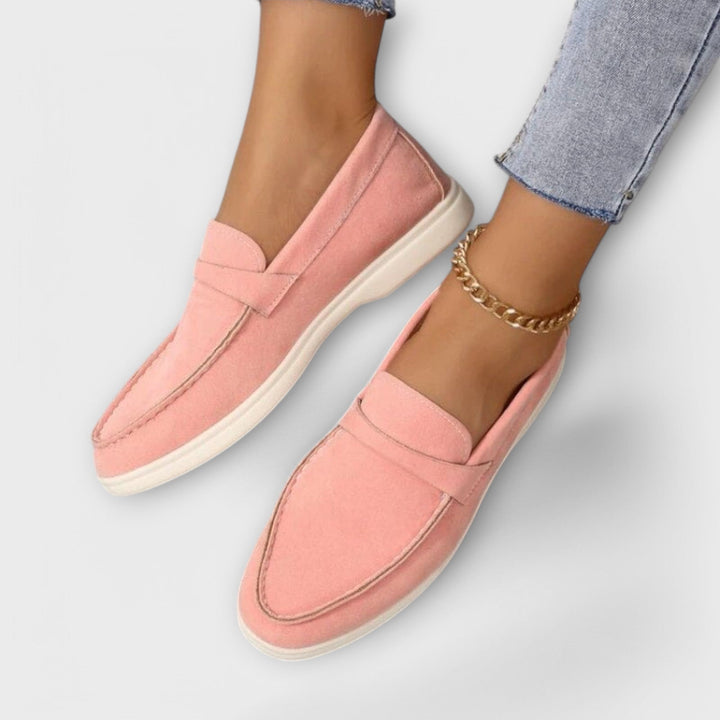 Elegante dame-loafers i ruskind